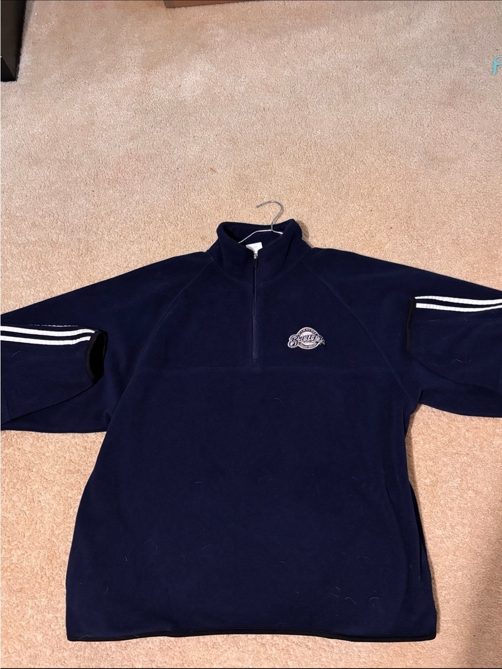 Men's  Adidas Milwaukee Brewers 1/4
Pullover Navy Quarter-Zip Fleece Pullover